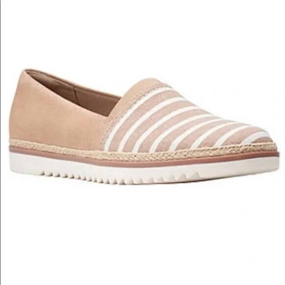 Clarks Serena Paige Espadrille Slip-on Loafers Sand & White Striped 9.5 M NEW